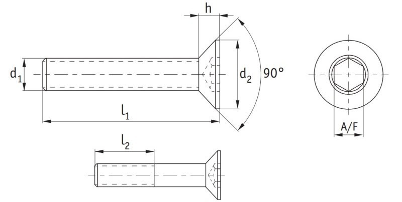 brass csk head screws drwaing